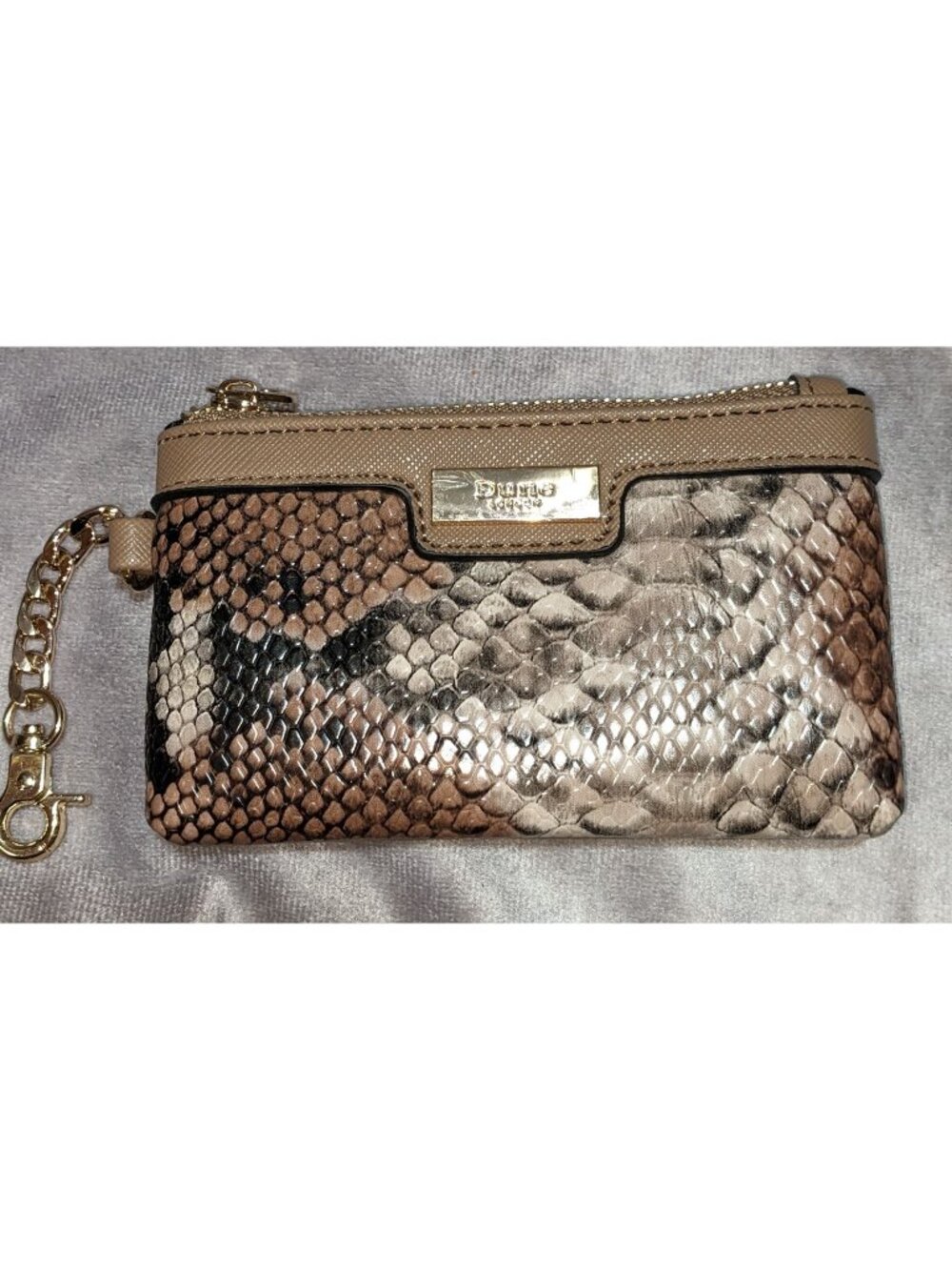 Dune London Womens Snake Print Zip Pouch With Gold Chain & Zip Closure